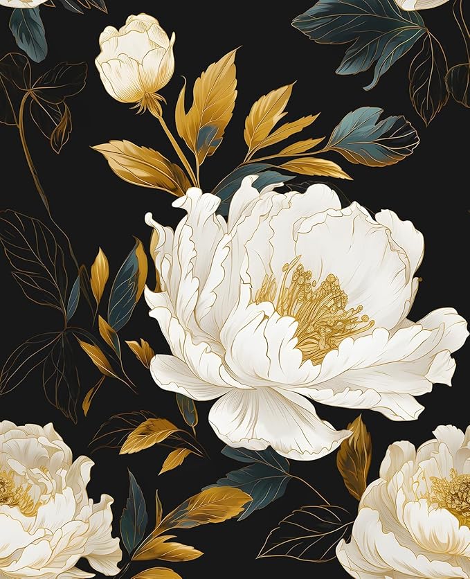 Vintage Dark Floral Wallpaper Peel and Stick, Boho Botanical Wall Decor Black by VOLEAARWALLPAPER