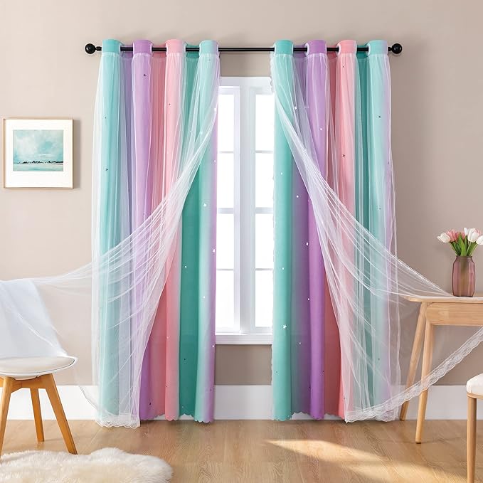 XiDi Curtains for Bedroom Decor, Rainbow Blackout Curtains for Kids/Little Girl - Image 6