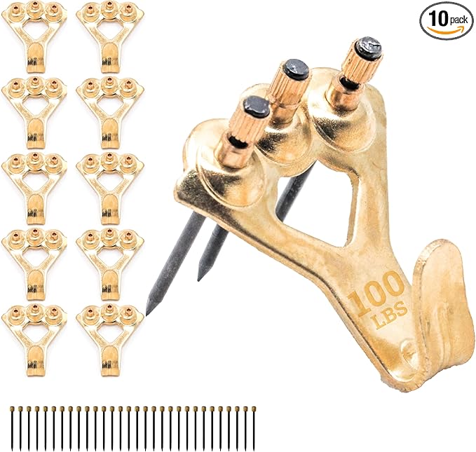 PHS 100 lb Picture Hanging Hooks – Heavy Duty Picture Hangers, 10 Pack Frame by PictureHangSolutions