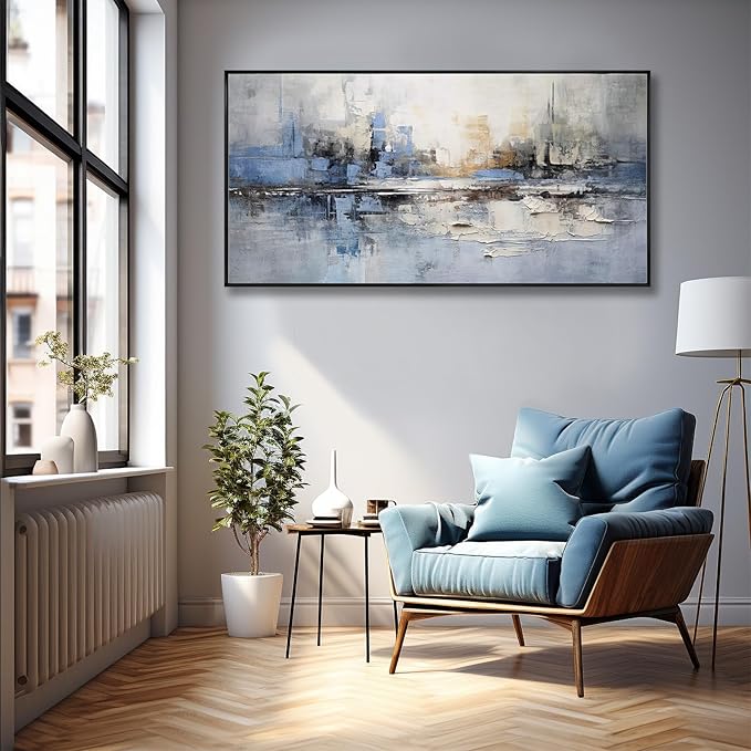 Abstract Wall Art Blue and White Reflection Large Size Framed Artwork Wall - Image 2