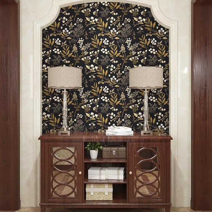 Laatse Leaf Wallpaper Peel and Stick Dark Floral Wallpaper 17.5in x 197in - Image 7