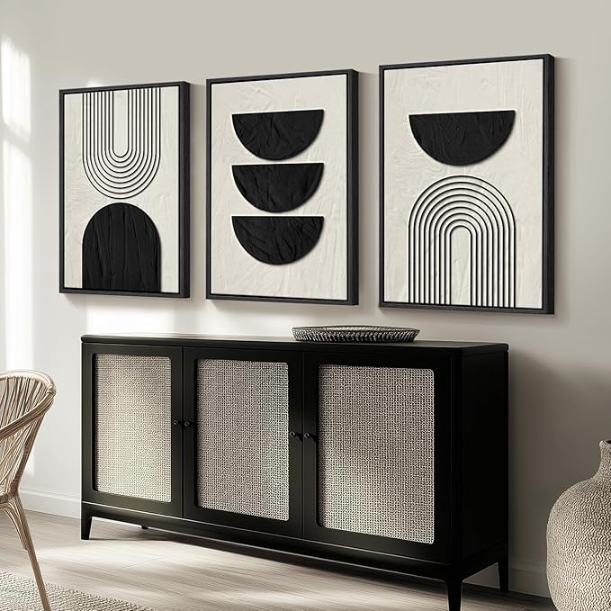 Framed Boho Wall Art for Living Room, Large 3 Piece Neutral Geometric Black and - Image 8