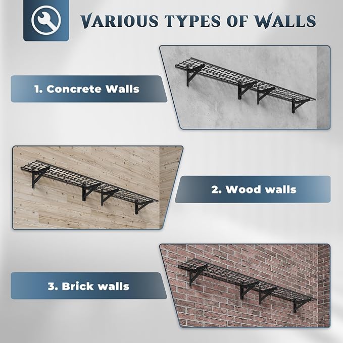 Jusgym 2 Pack Heavy Duty Garage Wall Shelving Set, Wall Mounted Garage Shelves - Image 3