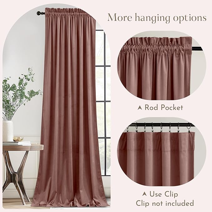 NICETOWN Pink Velvet Curtains 102 inches - Image 3