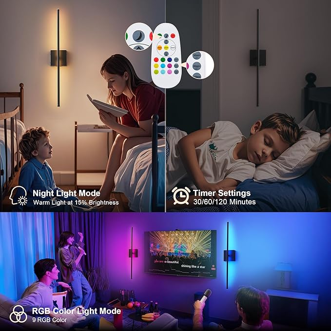 KARTOOSH 28.3 Inch 9 RGB Color Battery Operated Wireless Wall Sconces Set of Two - Image 7