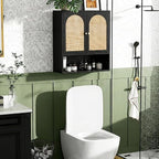 VINGLI Black Rattan Medicine Cabinet Wall Mounted, Arched Modern Farmhouse - Image 3