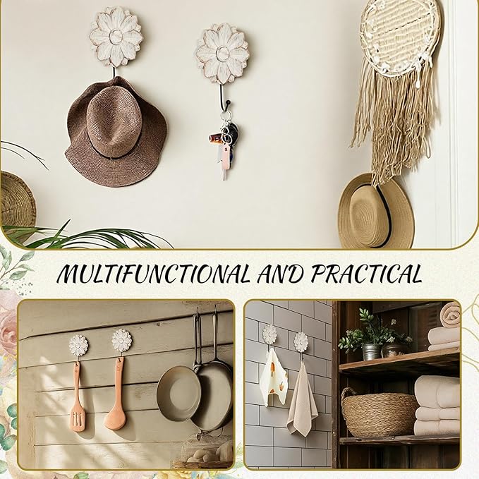 Weysat 2 Pcs Vintage Hooks for Wall Wood Farmhouse Towel Hooks Shabby Chic Wall - Image 4