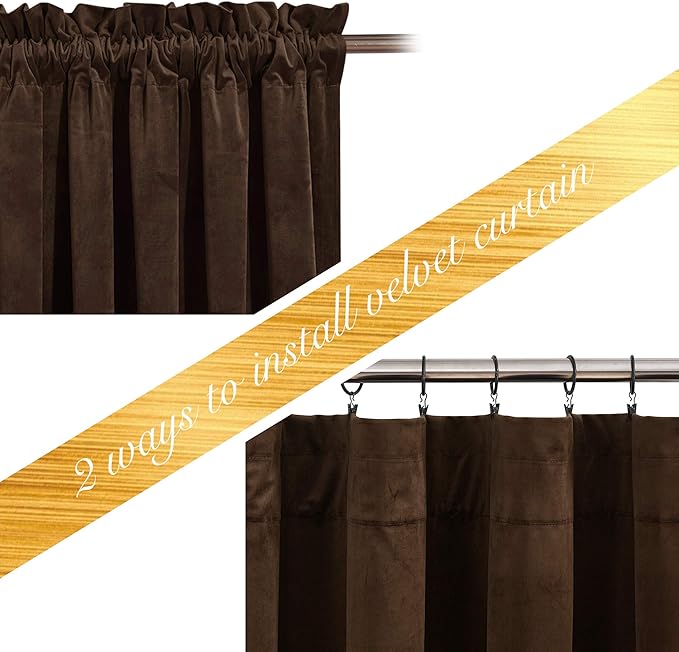 NICETOWN Brown Velvet Curtains, Thermal Insulated Sound Reducing Heavy Matt - Image 2