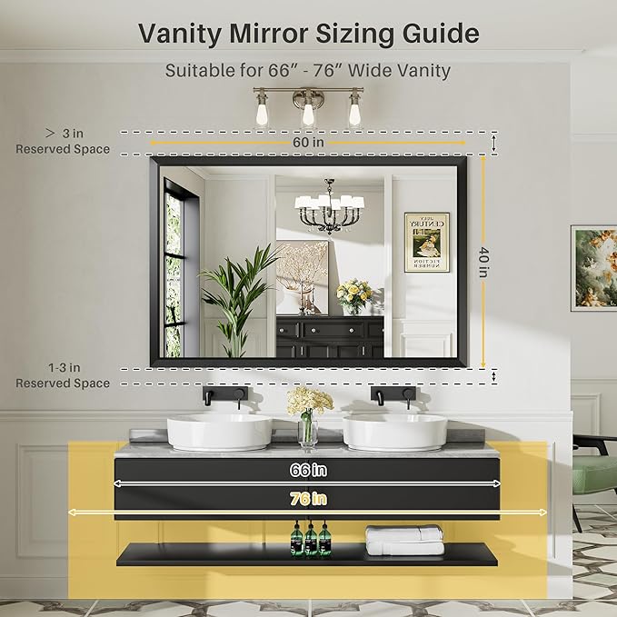Briivue 60x40 Inch Black Bathroom Mirror - Image 2