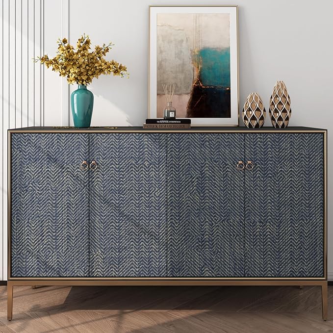FunStick Gold Navy Blue Grasscloth Wallpaper Peel and Stick Wallpaper Textured - Image 3