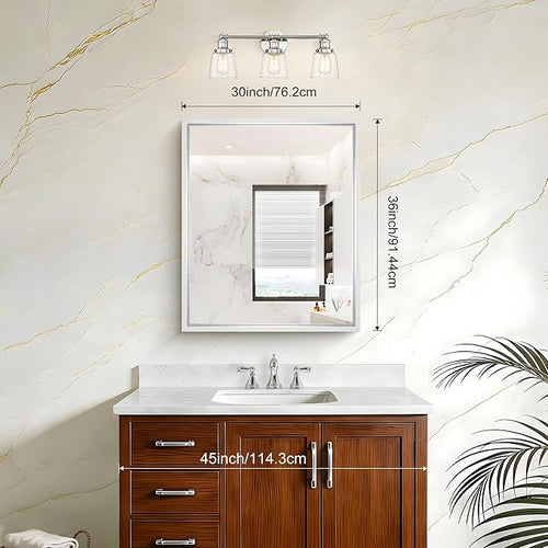36x30 Silver Bathroom Mirror, Brushed Silver Rectangular Mirror - Image 2