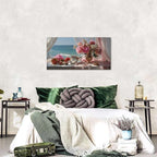 Vintage Pink Flower Wall Art Retro Flowers in Golden Vase Pictures Blue Ocean - Image 3