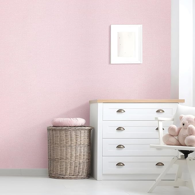 Grasscloth Peel and Stick Wallpaper 15.75x196.85inch Modern Pink Removable - Image 3