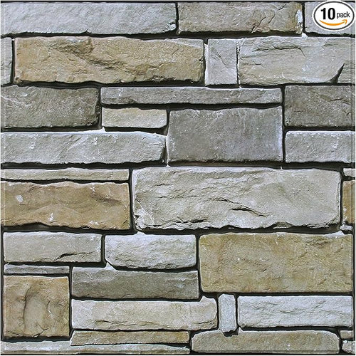 3D Peel and Stick Faux Stone Wall Panels 11.8" x 11.8" 10-Pack, Stone-Look Wall by SMOOSTIKCDECOR