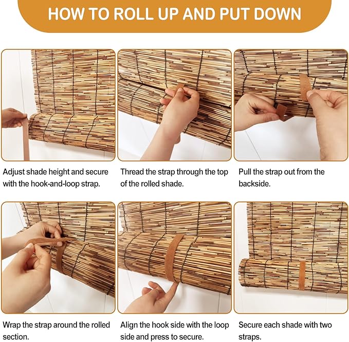 DoubleFill 2 Pcs Bamboo Shades Outdoor Reed Roll Up Blinds 48 W x 72 H Blackout - Image 3