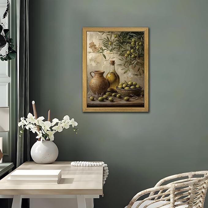 Wood Framed Olive Kitchen Wall Art, Vintage Rustic Still Life Canvas Print - Image 9
