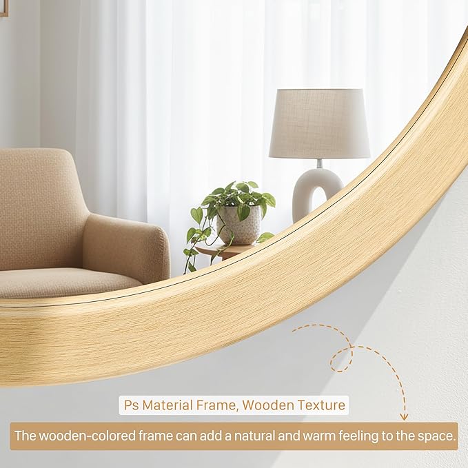 CULER Round Mirror 30 Inch, Natural Vanity Wall Rustic Mirrors, Circle Tempered - Image 5