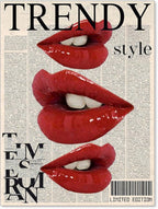 jkahh Trendy Y2k Newspaper Wall Art Vintage Red Lips Kiss Prints Poster Fashion by Unknown