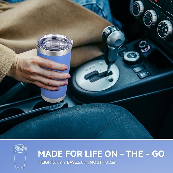20 oz Tumbler Stainless Steel Tumblers Bulk with Lid Double Wall Insulated Coffee Tumbler Cups for Hot & Cold Drinks Powder Coated Travel Coffee Tumbler Mug Metal (Azure, 6 pack)