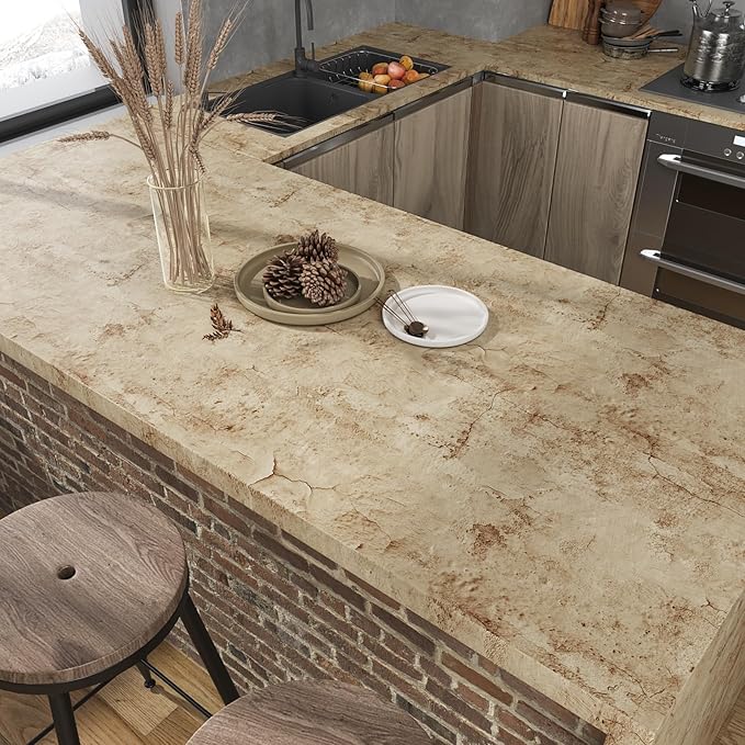 VEELIKE Aged Tan Concrete Wallpaper Peel and Stick Textured Distressed Concrete - Image 5