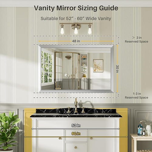 48x30 Inch Brushed Silver Bathroom Mirror - Image 2