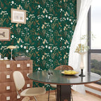 Laatse Dark Floral Wallpaper Peel and Stick 17.5in x393in Vintage Green Gold - Image 3