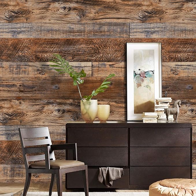 WENMER 17.71" x 708" Brown Wood Wallpaper Peel and Stick Wallpaper Shiplap Self - Image 2