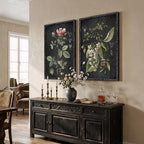 Large Framed Vintage Botanical Wall Art Set of 2, Rustic Retro Dark Floral - Image 4