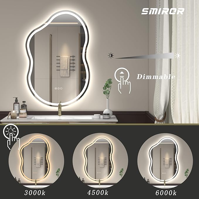 SMIROR Irregular Led Backlit Bathroom Mirror 48 x 26 inch, Asymmetrical Cloud - Image 4