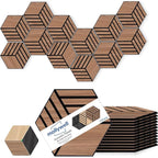 Mollywell Acoustic Panels, PVC Wood-Grain, 14x12 Inch Hexagon Carved Sound by Mollywell