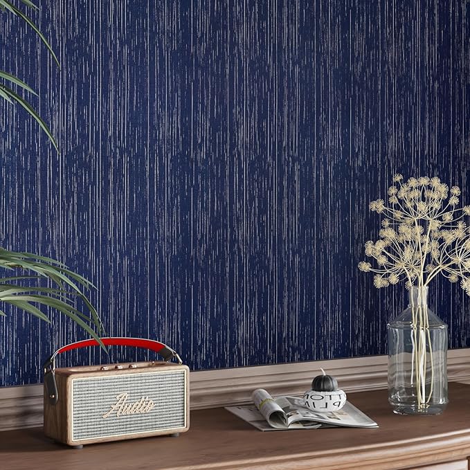 CRE8TIVE Wide Dark Blue Grasscloth Peel and Stick Wallpaper - Image 2
