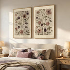 Large Framed Vintage Botanical Wall Art Set of 2, Neutral Antique Floral Canvas - Image 2