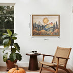 Framed Boho Sun Canvas Wall Art, Modern Abstract Mountain Landscape Painting - Image 3
