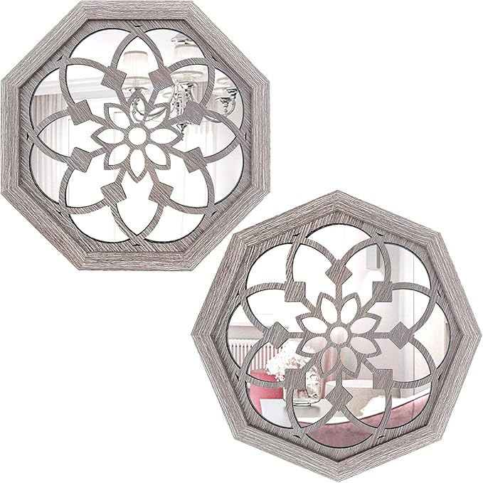 ZOLAPI 2 PCS Octagon Wall-Mounted Mirrors, Vintage Farmhouse Mirror by ZOLAPI