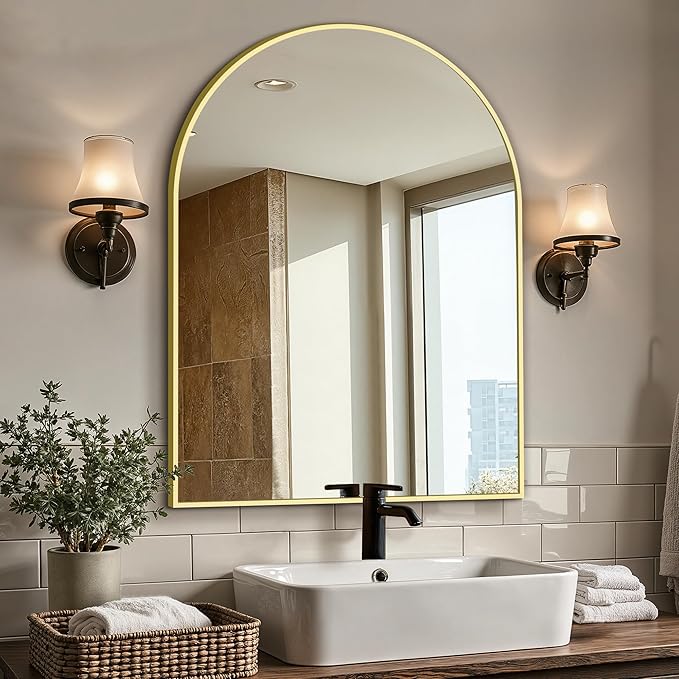 Vanity Bathroom Mirror for Wall, Arched Metal Frame for Bedroom, Living Room by LawadaMirror