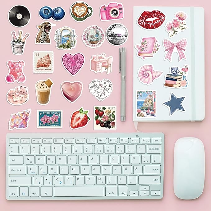 100PCS Pink Coquette Stickers Pack, Cute Aesthetic Bow Girly Stickers for Women Girls Waterproof Vinyl Decals for Laptop Water Bottles Computer Phone Guitar