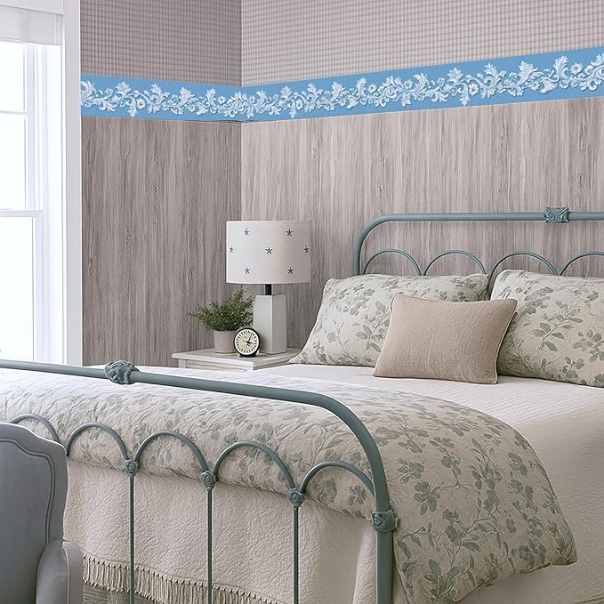 Blue Floral Wallpaper Border 196x4 Inch Peel and Stick Wall Border Elegant - Image 7