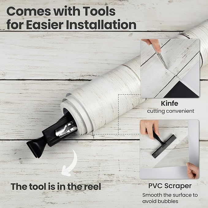 Abyssaly Peel and Stick Wallpaper 17.7" X 118" Thickened White Gray Wood - Image 2