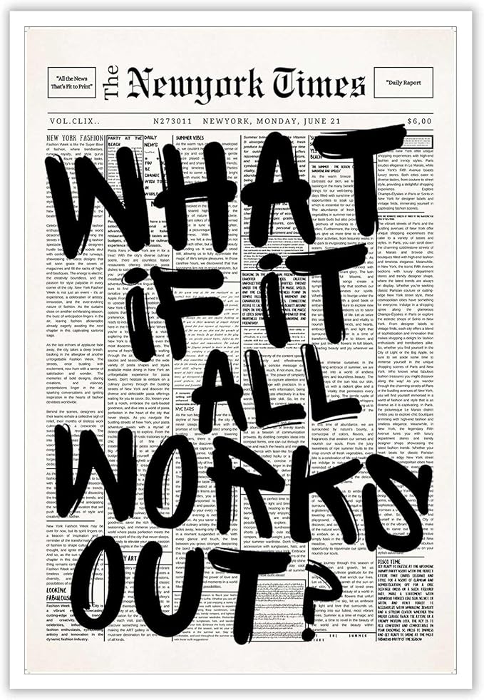 Drimiler Retro Black And White Newspaper Poster What If It All Works Out Canvas by Drimiler