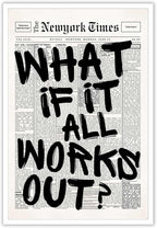 Retro Black And White Newspaper Poster What If It All Works Out Canvas Wall Art by Drimiler