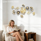 Wall Clocks for Living Room Decor, Large Wall Clock, 3D Creative Metal Ginkgo - Image 3