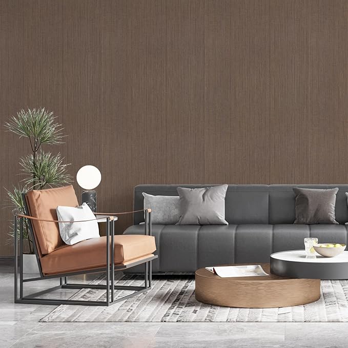 Brown Grasscloth Peel and Stick Wallpaper A Set of 23.6" X 480" Self-Adhesive - Image 3