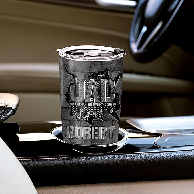 WAZONE Personalize Lineman Tumbler With Lid Custom Name Vacuum Insulated Cup Travel Mug Stainless Steel 20oz 30oz Gift Birthday Christmas Presents For Line Worker Father Dad Men Him
