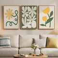 Framed Boho Abstract Wall Art Bedroom, 3 Piece Green and Yellow Mid Century by Cuspin