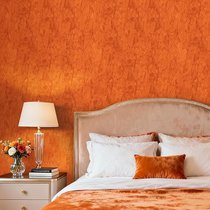 Orange Wallpaper Crushed Felt Velvet Wallpaper Peel and Stick Velvet Drawer - Image 4