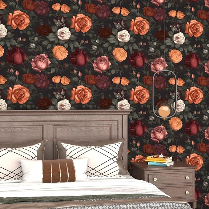 Vintage Floral Peel and Stick Wallpaper Dark Black Rose Floral Contact Paper - Image 5