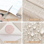 Amiya Grasscloth Khaki Wallpaper Peel and Stick Tan Faux Fabric Linen Contact - Image 2