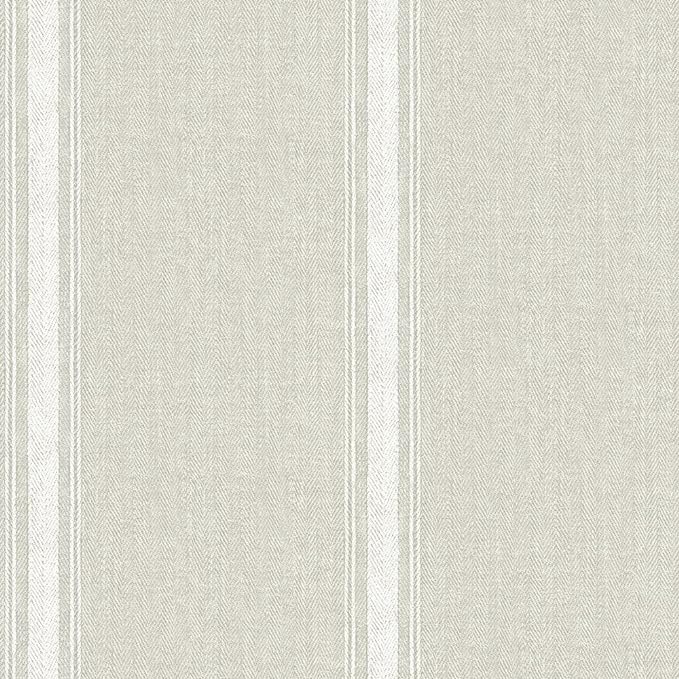 Chesapeake Linette Fabric Stripe Wallpaper, Light Grey, Strippable, 20.5 in x by Chesapeake