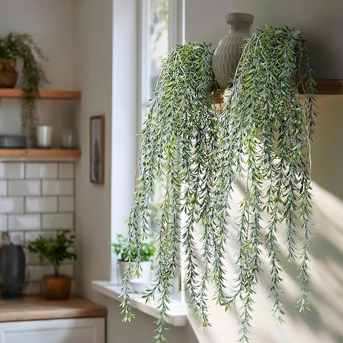 Artificial Hanging Plant 2 Pcs Faux Plant Ivy Vine Faux Eucalyptus Vines Fake - Image 4