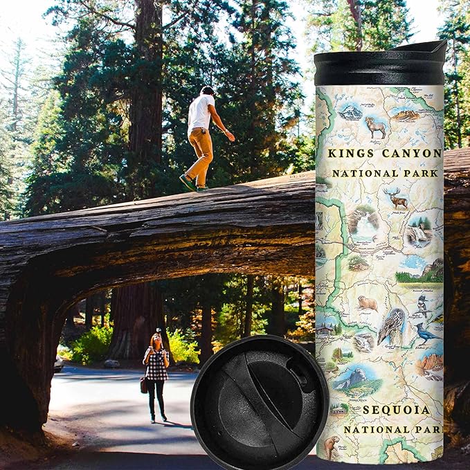 Xplorer Maps Sequoia-Kings Canyon National Park Map 16 Oz Travel Drinkware with Spill-Resistant Lid - Stainless Steel Vacuum Insulated Coffee Tumbler